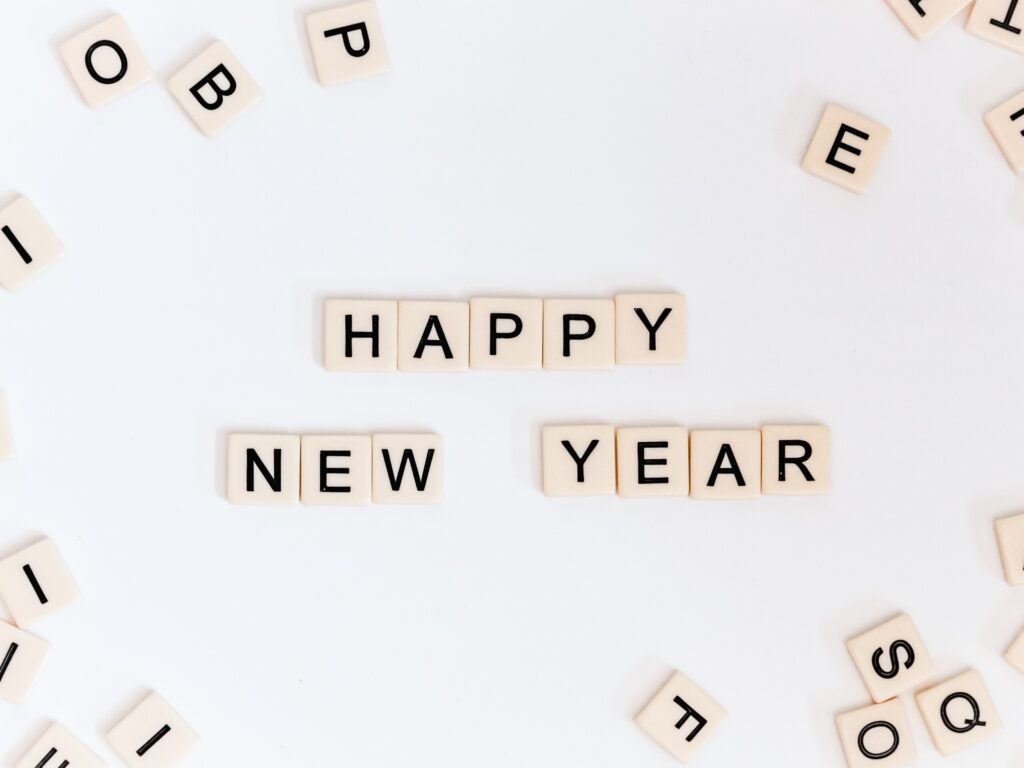 blocks spelling out happy new year